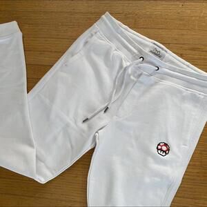 Nintendo Super Mario mushroom joggers pants, unisex white sweatpants size s cute